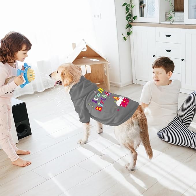 GreenJoy Dog Sweater Dog Hoodie Cold Weather Coat Hooded Sweatshirt for Puppies,Cats, Small Medium Large Dogs (Grey(It's My Birthday), X-Small)