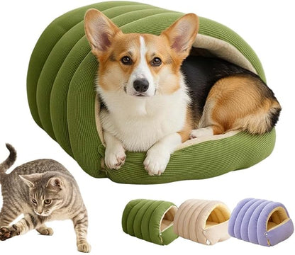 Cat Dog Cave Bed, 2026 New Winter Cave for Dog and Cat, Warm Plush Covered Cat House with Removable Cushion, Soft Sleeping Bed for Indoor Cats (Green, Large)