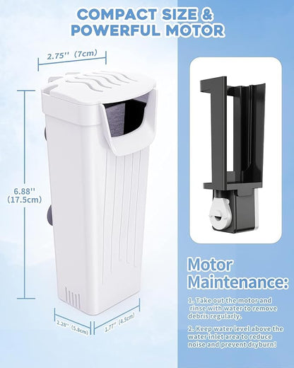 Aquarium Power Filter(3.5W), Turtle Tank Filter, Silent Low-Water Filter for Small Fish Tank, Reptile Tank Up to 15Gallon, with 4pcs Cartridges.(White)