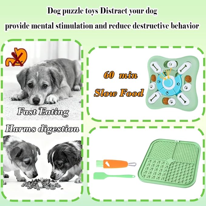 Dog Puzzle Toys Set,Interacive Slow Feeder for Cat,Dog Lick Mat with Suction Cups,Pet Enrichment Toys from Small to Medium