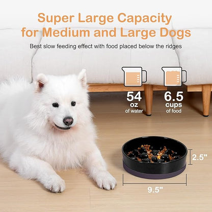 Sted Ceramic Slow Feeder Bowl for Medium Large Breed Dogs - Puzzle Food Bowl With Silicone Base for Fast Eaters, Slows Down Eating - Maze Black