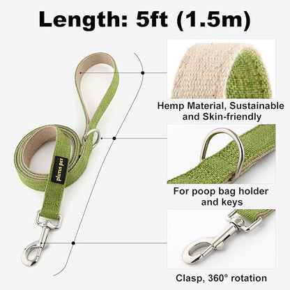 Plutus Pet Cotton Hemp Dog Collar and Leash Set, Adjustable Collar for Small, Medium, and Large Dogs, Heavy Duty and Soft on Skin, Green, XL