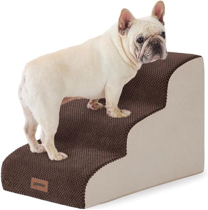 Dog Stairs for Small Dogs - Pet Stairs for Couch and Bed, 35D Foam Dog Steps Ramp with Non-Slip Bottom Brown, 3 Steps