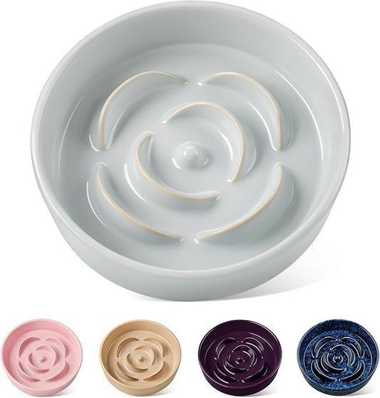 vancasso Slow Feeder Dog Bowl, 0.6 Cups Ceramic Dog Food Dish for Fast Eaters Small Breed, Puzzle Bowl for Small Dogs and Cats, Grayish Cyan