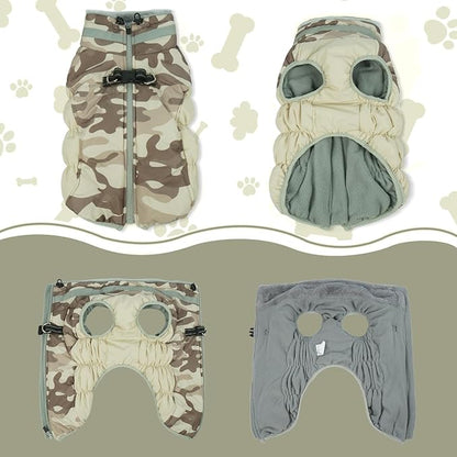 Lelepet Warm Dog Winter Coat Dog Coats for Large Dogs Waterproof Dogs Jacket with Harness Built in Reflective Cold Weather Coats Windproof Zip-Up Winter Fleece Vest Snowsuit Pitbull Desert Camo XXL