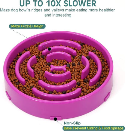 WHIPPY Large Slow Feeder Dog Bowls for Large Medium Dogs Anti-Chocking Slow Feeding Maze Dog Food Bowl Slow Eating Interactive Bloat Stop Puzzle Bowl,Purple