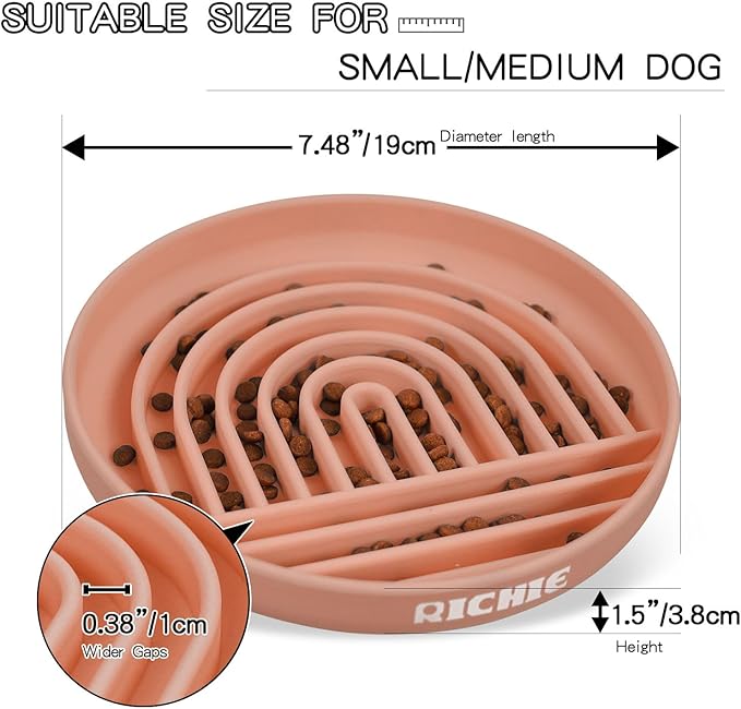 Slow Feeder Dog Bowls with Suction Cups, Silicone Puzzle Bowl for Slow Eating, Pets Slow Feeder Non-Slip Design Dishwasher Microwave Safe for Small Medium Dogs, Pink