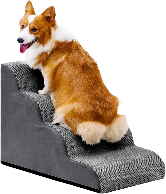 Dog Stairs for Small Dogs and Cats, 20" H 4 Steps Pet Steps Ramp for High Bed, Couch, Sofa, Waterproof Pet Stairs with Removable Washable Cover, Non-Slip Bottom, Light Gray