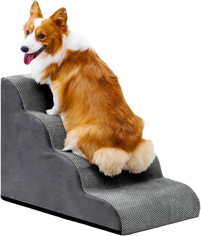 Dog Stairs for Small Dogs and Cats, 20" H 4 Steps Pet Steps Ramp for High Bed, Couch, Sofa, Waterproof Pet Stairs with Removable Washable Cover, Non-Slip Bottom, Light Gray