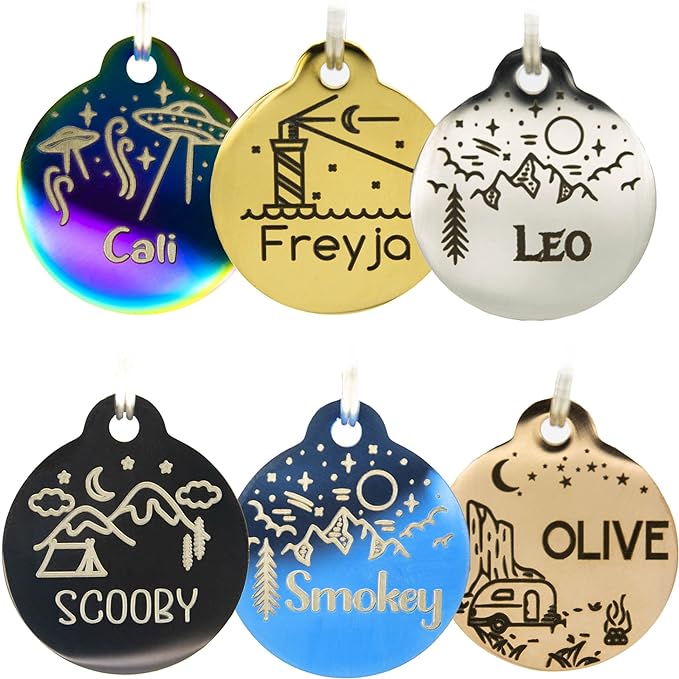 Personalized Dog Tag with 5 Lines of Custom Deep Engraved Durable Stainless Steel Pet ID Name Tag Designer Regular Size Round