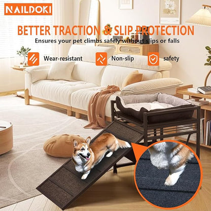 Movable Structure Pet Stairs Ramp with Cats/Dogs Chair with Ramp High Beds, Folding Pet Steps for Medium and Small Dogs, Cat Ladder, with Storage Cabinet