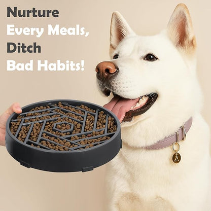 TOBYTO Slow Feeder Dog Bowls Large Medium Breed,Anti-Choking Slow Eating Dog Food Bowl,Non Slip Pet Slower Food Feeding Bowls Large Puzzle Slow Feeder Bloat Stop Maze Dog Dishes,Gray