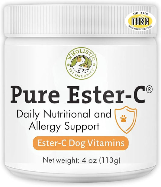 Wholistic Pet Organics Pure Ester-C Powder for Dogs - 4 Oz - Healthy Alternative to Dog Allergy Chews - Vitamin C Supplement for Dog Allergy Relief, Immune Support, Itch Relief for Dogs - Made in USA
