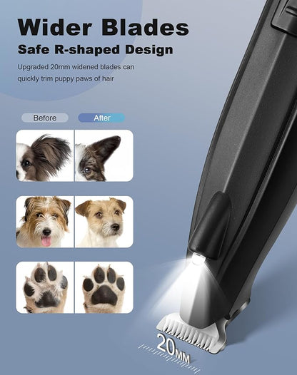 Dog Paw Trimmer for Grooming, Cordless Electric Dog Clippers with LED Light, Rechargeable Low Noise Small Pet Shaver for Trimming Cat's Hair Around Eyes, Faces, Ears, Paws, Rump(Black)