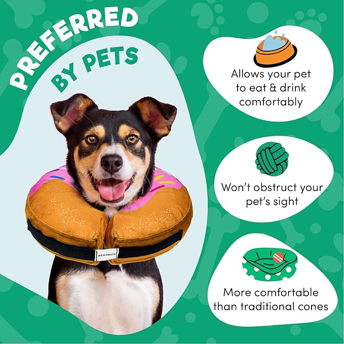 BENCMATE Inflatable Dog Cone Collar Alternative, Soft Dog Cone for Small Medium Large Dogs and Cats, Neck Recovery ECollar Donut Collar After Surgery (Medium, Donut-Strawberry)