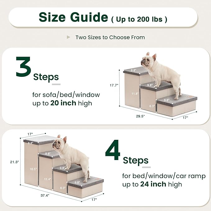 Love's cabin Dog Stairs for High Bed 18"H,Foldable Pet Stairs for Small Medium or Large Dogs Puppy with Storage for Bed or Couch, Cat Dog Steps Ramp with Zip up to 200 lbs(Light Grey,3 Steps no Condo)
