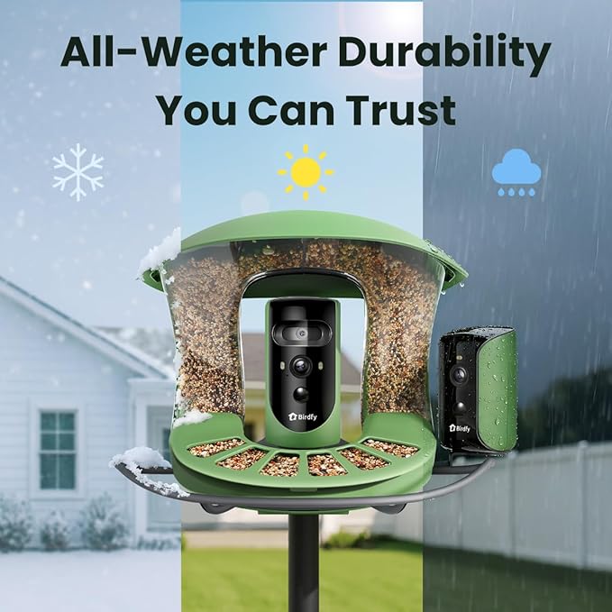 Birdfy 2 Smart Bird Feeder with Camera, AI Identifies Bird Species, 2K Dual-Lens + Side HD Camera for Live Streaming & Feeding View, Solar-Powered Backyard Birdwatching Gift Present