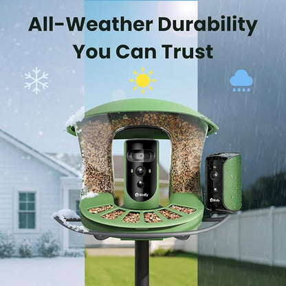 Birdfy 2 Smart Bird Feeder with Camera, AI Identifies Bird Species, 2K Dual-Lens + Side HD Camera for Live Streaming & Feeding View, Solar-Powered Backyard Birdwatching Gift Present
