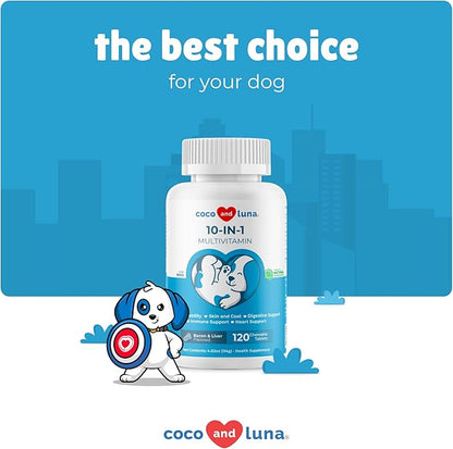 Multivitamin for Dogs - 120 Chewable Tablets with Glucosamine and Chondroitin - Fish Oil & Vitamins with Coq10 for Skin & Heart Health, Gut & Immune Support