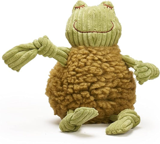 HuggleHounds Knottie Plush Dog Toy - Dog Stuffed Animal Toy, Puppy Toys, Squeaky Dog Toy for Small, Medium & Large Dogs, Durable Plush to Keep Them Busy - Fiona the Frog, Large