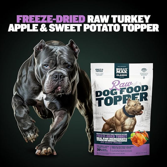 Bully Max Freeze-Dried Turkey Raw Dog Food Toppers for Puppies and Adult Dogs - Nutrient-Rich Meal Enhancers with Vitamins & Minerals for Small and Large Dog Breed - 3 Pack Puppy Treat or Dog Meal