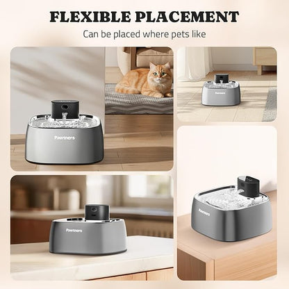 Cat Water Fountain Stainless Steel, Automatic Cordless Cats and Dogs Water Dispenser 108oz/3.2L, Battery Operated Pumpless Pet Fountain with Smart Indicator & 150° Wide-Angle Motion Sensor