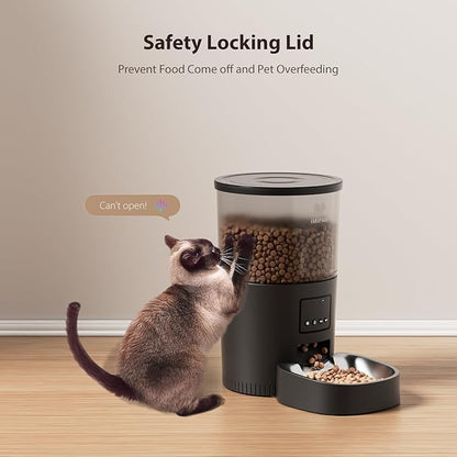 IMIPAW Automatic Cat Feeder, 5G WiFi Food Dispenser with APP Remote Control, Pet Dry Food Smart Feeder, Programmable Timed Feeding, Dual Power Supply, 1-10 Meals, Desiccant Bag, Stainless Steel Bowl