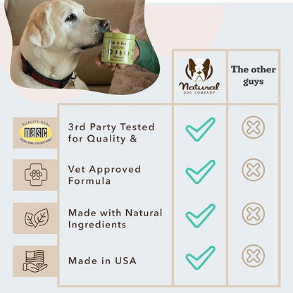 Natural Dog Company Hip & Joint Supplement for Dogs – Supports Mobility, Flexibility & Comfort, Glucosamine, Chondroitin, MSM & Turmeric, Chicken Flavor, 90 Count