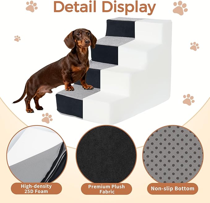 Dog Stairs for Small Dogs and Cats 18.5" H 4-Step Dog Steps for High Bed Couch and Sofa High-Density Foam Pet Stairs with Supporting Board Pet Steps with Non-Slip Bottom Washable Cover