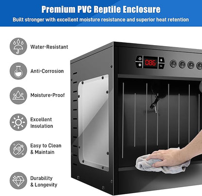 PVC Reptile Tank Enclosure-40 Gallon Intelligent Bearded Dragon Tank, Front Opening Reptile Terrarium 39x15.7x15.7 with Temperature Controller, Mat & Sliding Door Handle for Snake Lizard Gecko