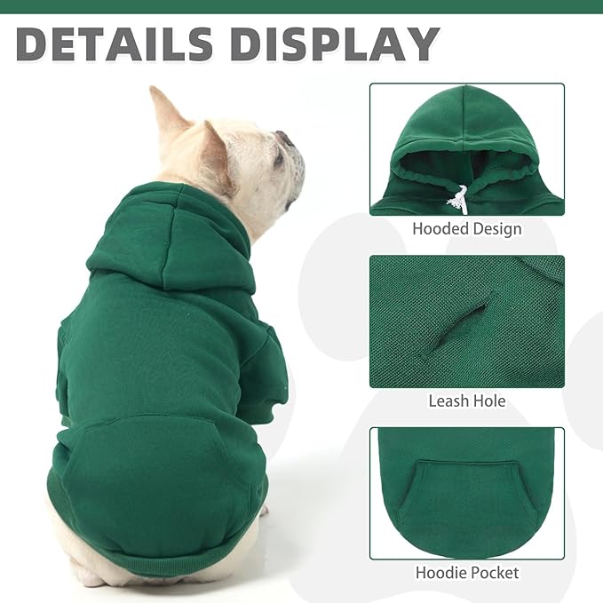 KOOLTAIL Basic Dog Hoodie - Soft & Warm Pet Hoodie Sweater with Leash Hole and Pocket, Dog Winter Coat, Cold Weather Clothes Sweatshirt for Small Medium Large Dogs Puppy Cat Boys Girls Deep Green M