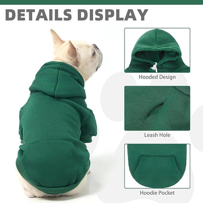 KOOLTAIL Basic Dog Hoodie - Soft & Warm Pet Hoodie Sweater with Leash Hole and Pocket, Dog Winter Coat, Cold Weather Clothes Sweatshirt for Small Medium Large Dogs Puppy Cat Boys Girls Deep Green M