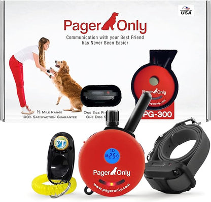 Educator Bundle of 2 Items - E-Collar - PG-300-1/2 Mile Remote Waterproof Trainer Vibration and Sound Stimulation Collar only with PetsTEK Dog Training Clicker and Dog Whistle Training Kit