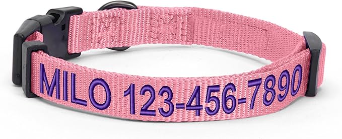 Pawtitas Personalized Dog Collar Large Dog Collar Embroider with Name Phone Number Puppy Collar Adjustable Customized Collar for Large Dogs Breeds Puppy Pink Dog Collar