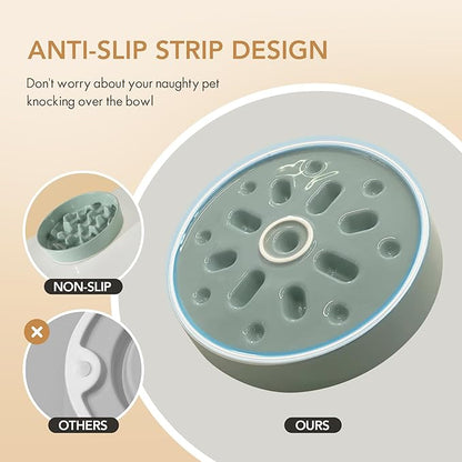 Ceramic 3.2 Cup Raised Slow Feeder Dog Bowl Set, Elevated 8.2inch Bowl and 9.5inch Slow Pet Food Dish with Wooden Stand for Large Dog (2 x Light Green+ Stand)