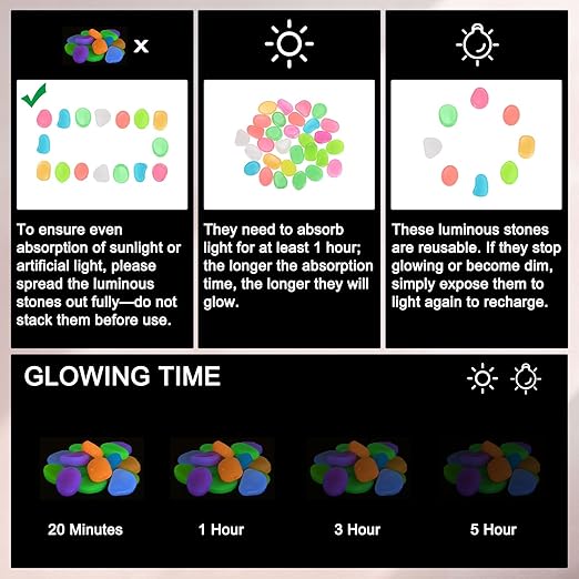 20-Pack Glow in The Dark Rocks, 1.77" Resin Outdoor Garden Decorations Luminous Pebbles Stones for Garden Plants/Aquarium/Backyard Path, Aquarium Gravel [Multicolor]