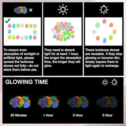 20-Pack Glow in The Dark Rocks, 1.77" Resin Outdoor Garden Decorations Luminous Pebbles Stones for Garden Plants/Aquarium/Backyard Path, Aquarium Gravel [Multicolor]