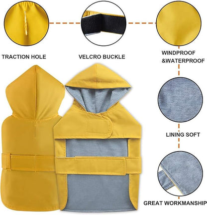 Dog Raincoat Dog Rain Jacket Poncho Waterproof Snowproof Pet Rain Suit Lined Warm Lining Hooded Leash Hole Adjustable for Medium Dogs,Yellow,XXXL