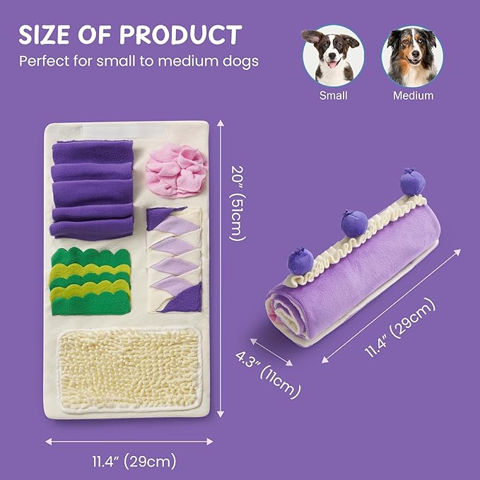 Nocciola Dog Snuffle Toy, Blueberry Cake Snuffle Mat for Puppies Puzzle Puppy Toy with Crinkle, Hide and Seek Interactive Enrichment Toys for Small Medium Dogs, Dog Gift Birthday Cake Toy