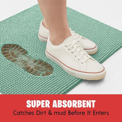 MudGuard Mat™ Dog Door Mat for Muddy Paws, Super Absorbent Microfiber, Non-Slip Indoor Mat, Quick Dry Chenille Mud Mat for Dogs & Entryway, Washable, Sea Green 24" x 60"