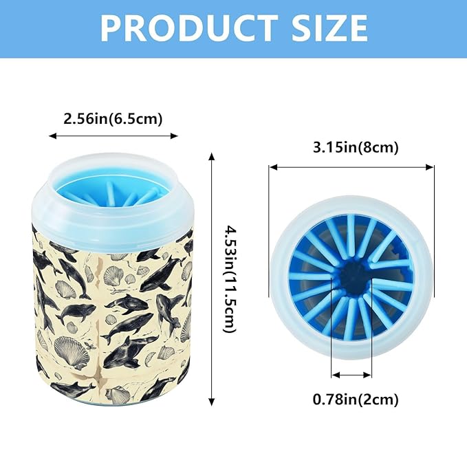 Dog Paw Cleaner Cups for Dogs Pets Foot Washer Paw Scrubber for Medium Small Cats Dogs Cleaning Cup Beige Whales Concha and Seashell