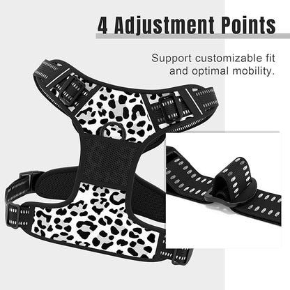 Rnivvi No Pull Dog Harness, Cute Leopard Reflective X-Large Sized Puppy Harness, Adjustable Soft Padded Vest for Large Dogs, Heavy Duty Pet Vest with Easy Control Handle for Walking Training, White