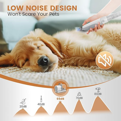 Dog Grooming Vacuum and Kit, Clipper Nail Trimmer Grinder, 2.5L Dust Cup 7 Grooming Tools 11000Pa Pet Vacuum for Shedding Grooming, Dog Hair Vacuum, Home Cleaning, PG50 Plus