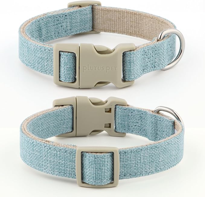 Plutus Pet Cotton Hemp Dog Collar and Leash Set, Adjustable Collar for Small, Medium, and Large Dogs, Heavy Duty and Soft on Skin, Light Blue, S