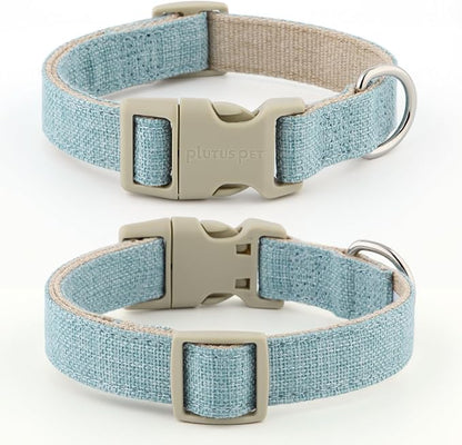 Plutus Pet Cotton Hemp Dog Collar and Leash Set, Adjustable Collar for Small, Medium, and Large Dogs, Heavy Duty and Soft on Skin, Light Blue, S