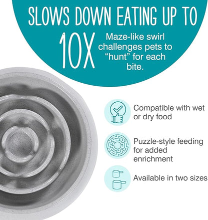 Messy Mutts and Cats Interactive Slow Feeder | Speckled Grey (3 Cup) | 9.8” Round Durable Puzzle Slow Feeder for Dogs/Cats | Enrichment Food Dish for Slow Eating, Bloating