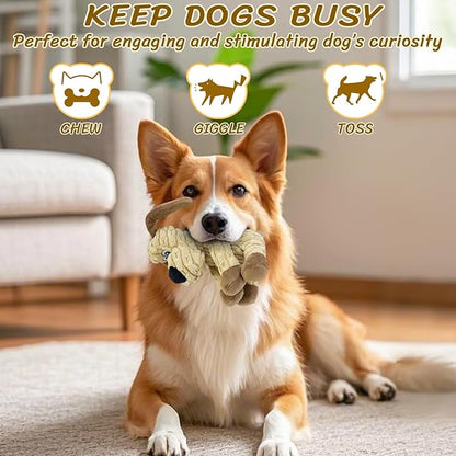 Squeaky Stuffed Dog Toys, Chew Toy for Large Medium Small Breeds, Plush Dog Toys to Keep Them Busy, Puppy Teething Dog Toy, Crinkle Dog Toy (Khaki Dog)