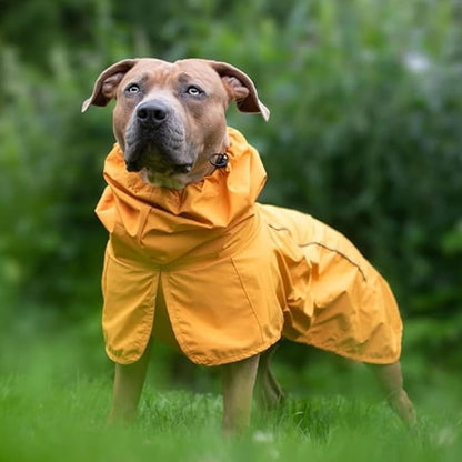 Spark Paws Dog Raincoat, Waterproof Windproof Rain Jacket, for Small Medium Large Extra Large Dogs, Reflective Breathable Full-Body Coverage Dry Suit - Mustard Yellow - M
