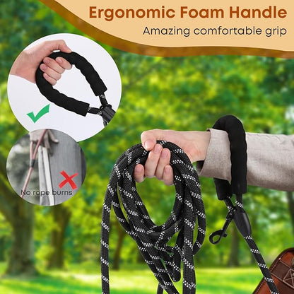 (2 Pack) Long Dog Leash for Dog Training 30FT, Lockable Hook Heavy Duty Dog Lead Tie Out Rope for Large Medium Small Dogs Outside Walking, Playing, Camping, or Yard(Black&Pink)