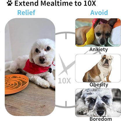 Slow Feeder Dog Bowls, Dishwasher Microwave Safe Silicone Puppy Puzzle Bowl with Non-Slip Design for Eating (Green and Orange)